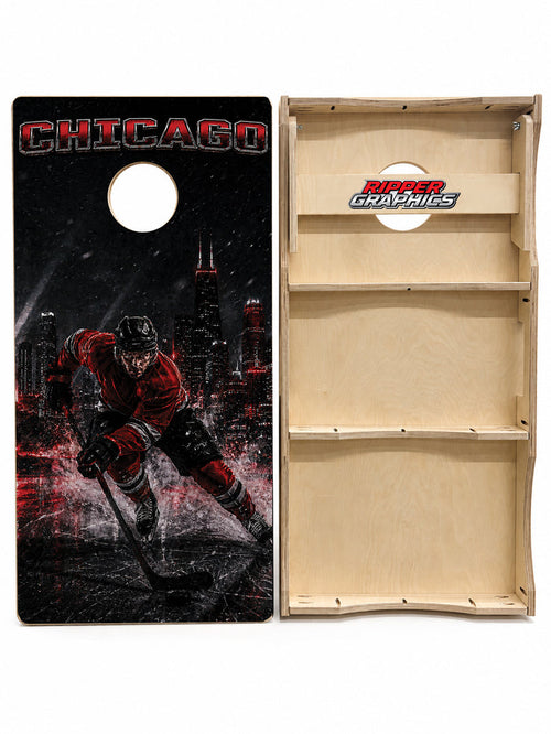 Chicago Black Hawks Inspired Cornhole Design