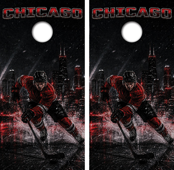 Chicago Black Hawks Inspired Cornhole Design