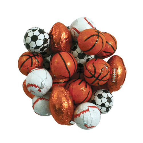 Chocolate Flavored Foiled Assorted Sports Balls Candy - 24 LB
