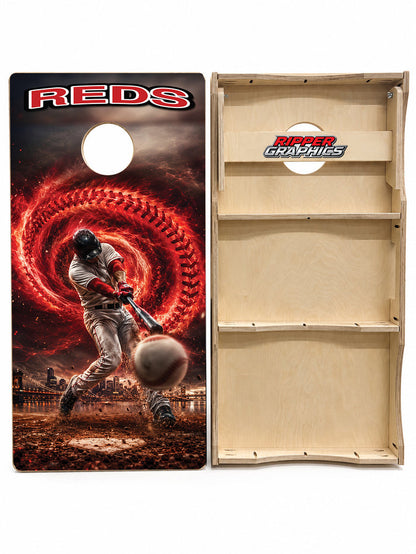 Cincinnati Reds Baseball Inspired Cornhole Design