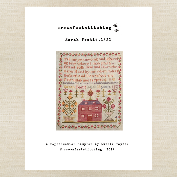 Crowsfeetstitching - Sarah Footit, 1821 - Booklet Chart and/or Roxy Floss Pack