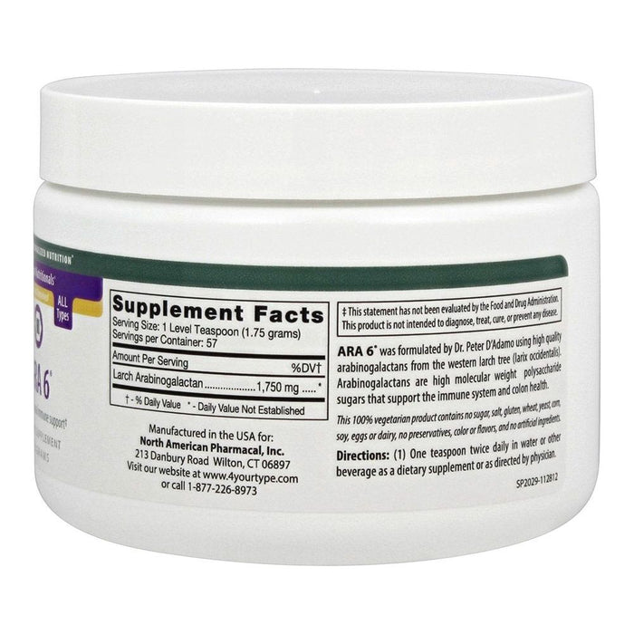 D'Adamo ARA 6 Powder 100 Grams - Supplement Facts panel
