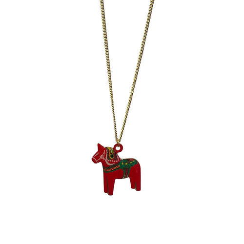 Dala Horse Pendant Red Enamel with Gold finish