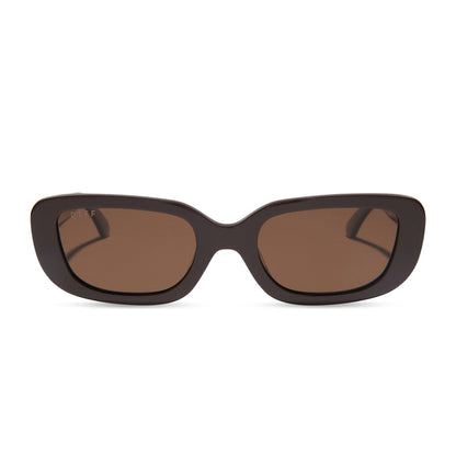 diff eyewear featuring the daphne rectangle sunglasses with a truffle frame and truffle polarized lenses front view