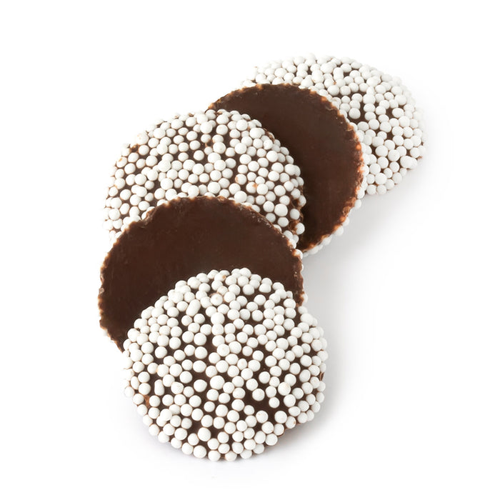 Dark Chocolate Nonpareils with White Seeds Candy - 10 LB