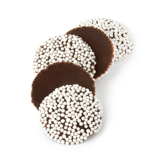 Dark Chocolate Nonpareils with White Seeds Candy - 10 LB