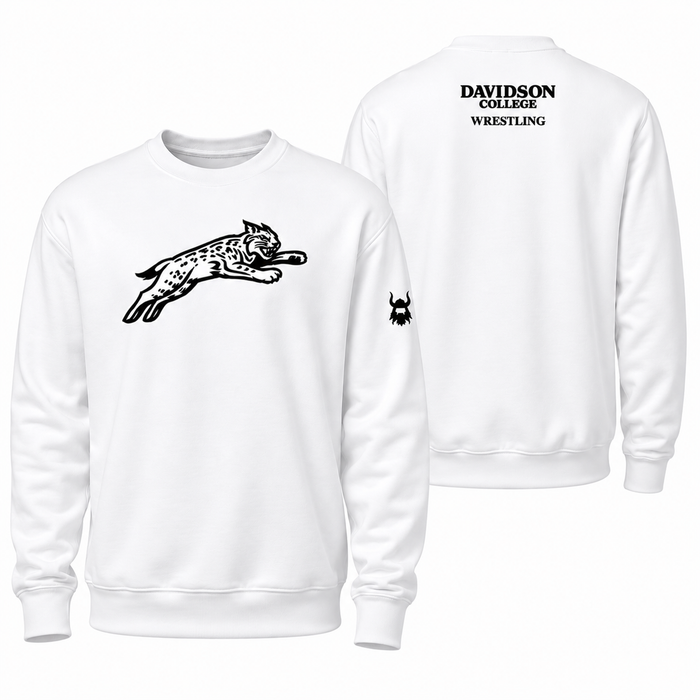 Davidson Jumping Cat White Crewneck Sweatshirt