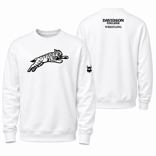 Davidson Jumping Cat White Crewneck Sweatshirt