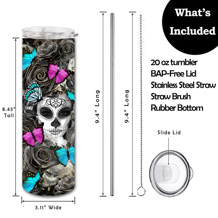 Day of The Dead Sugar Skulls Skinny Tumbler