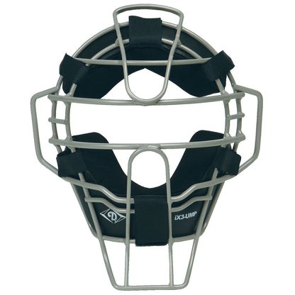 The Diamond iX3 Umpire Face Mask (DFM-iX3 UMP) by Diamond features a lightweight ultra-lite single eye-bar metal frame, black Quik-Dry pads, and multiple straps, designed for superior protection in baseball or softball games.