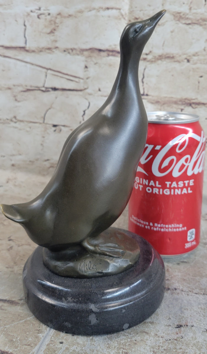 Duck Bird Water Fowl Bronze Sculpture Statue Decor on Marble Base