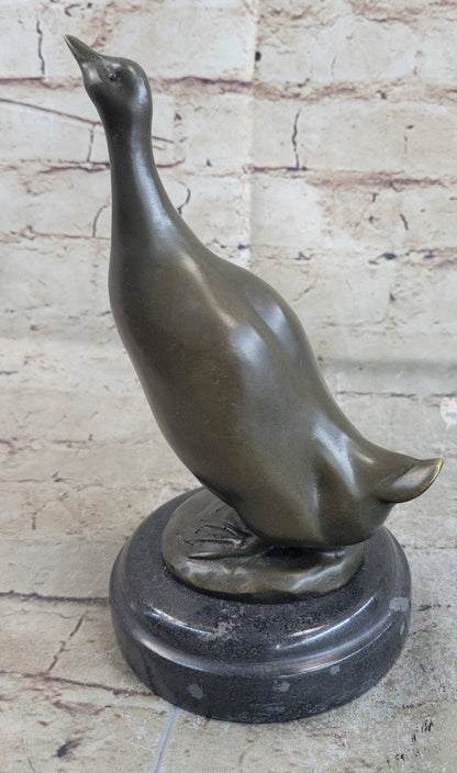 Duck Bird Water Fowl Bronze Sculpture Statue Decor on Marble Base