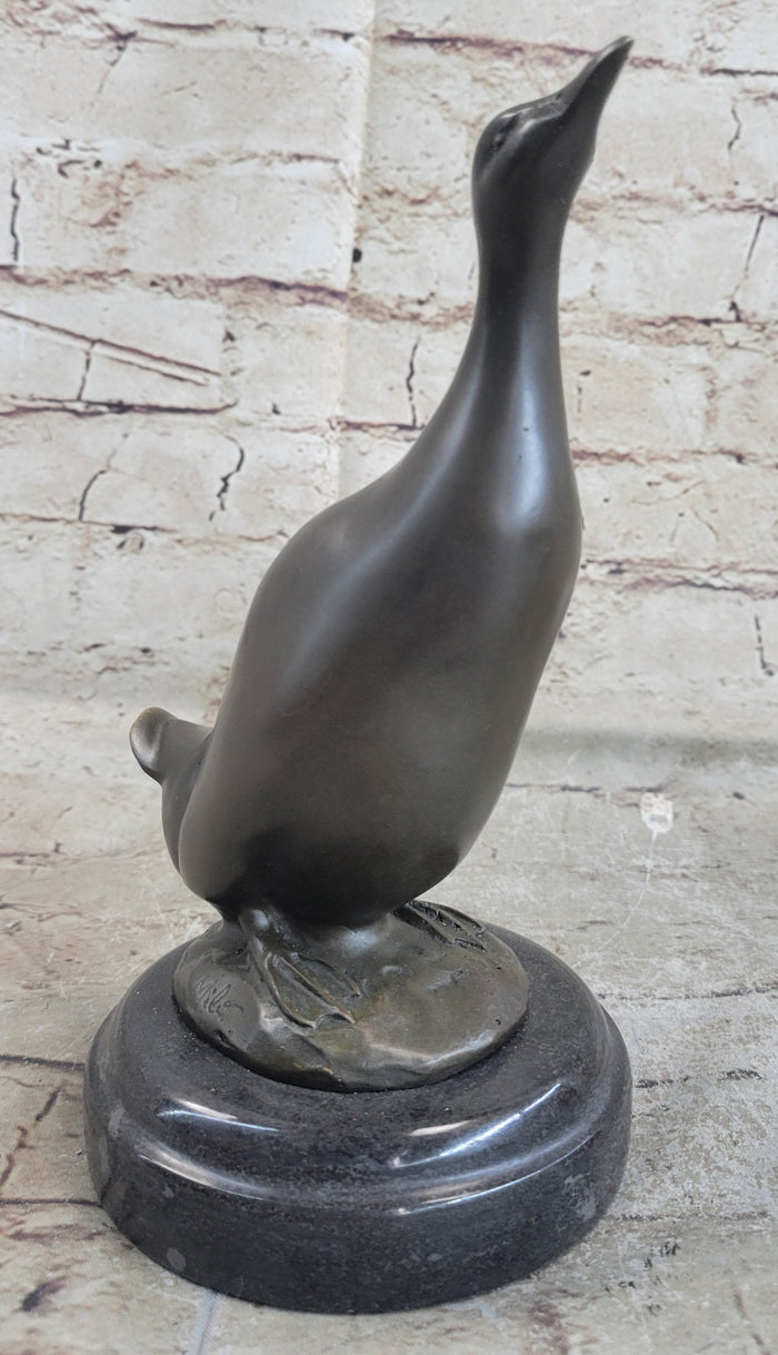 Duck Bird Water Fowl Bronze Sculpture Statue Decor on Marble Base