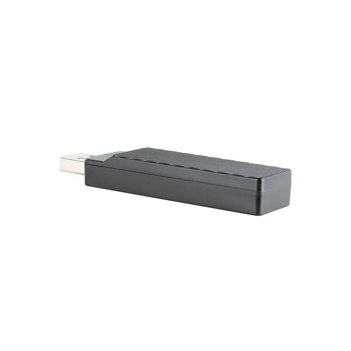 USB flash drive or thumb drive in a dark gray color.