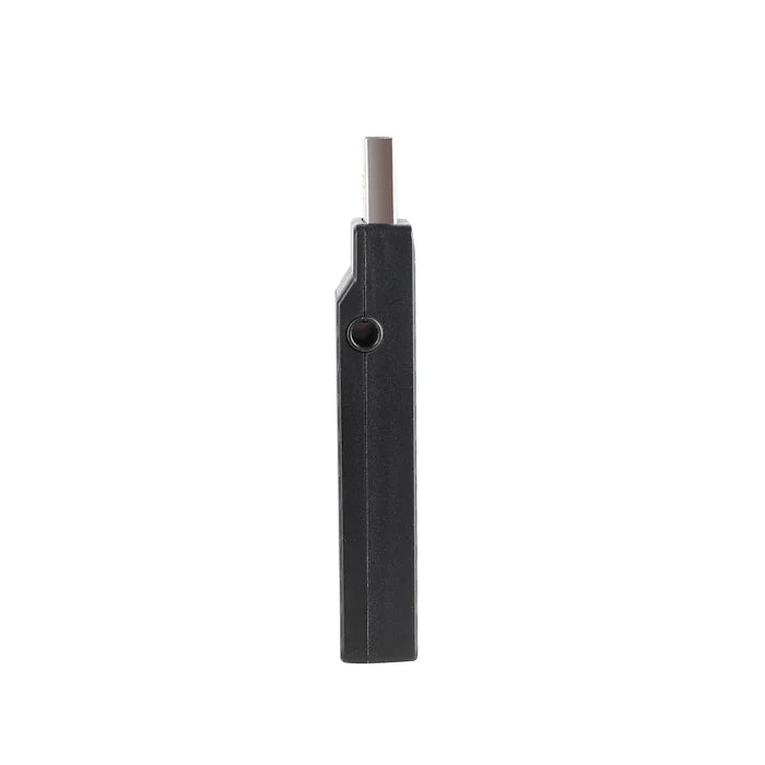 Black rectangular electronic device with a protruding metal tip.