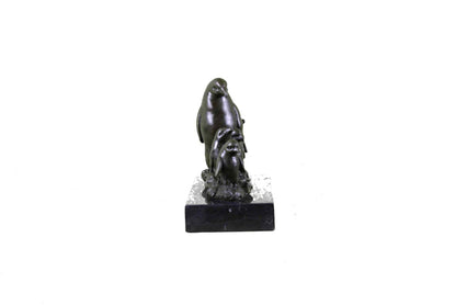Emperor Penguin With Four Chicks Bronze Sculpture Art Deco Marble Base Statue