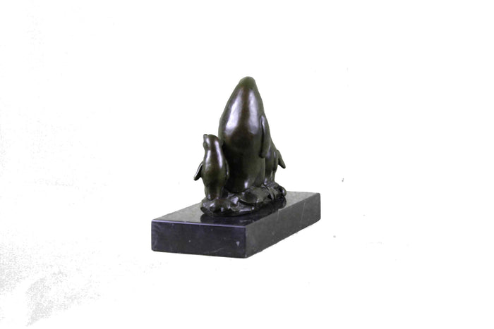 Emperor Penguin With Four Chicks Bronze Sculpture Art Deco Marble Base Statue