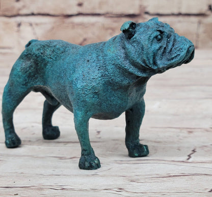 English Bulldog Bronze Metal Figurine Sculpture Original Art Collectible Blue Patina