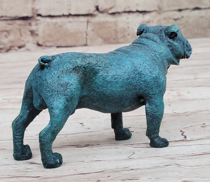English Bulldog Bronze Metal Figurine Sculpture Original Art Collectible Blue Patina