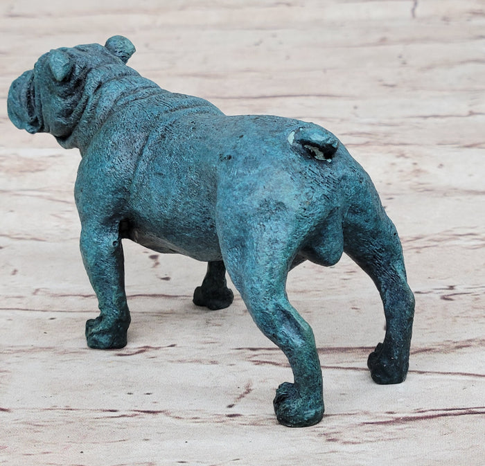 English Bulldog Bronze Metal Figurine Sculpture Original Art Collectible Blue Patina