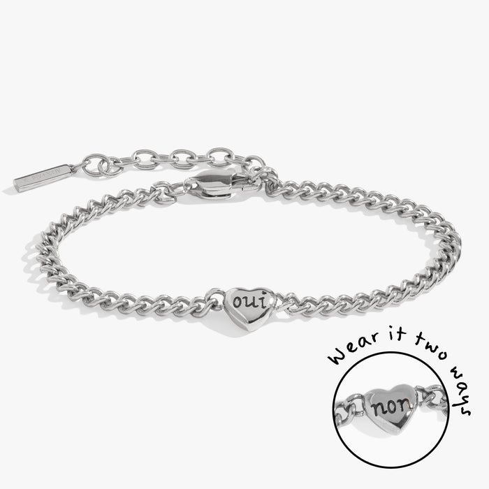 Engraved French 'Oui' & 'Non' Reversible Heart Bracelet