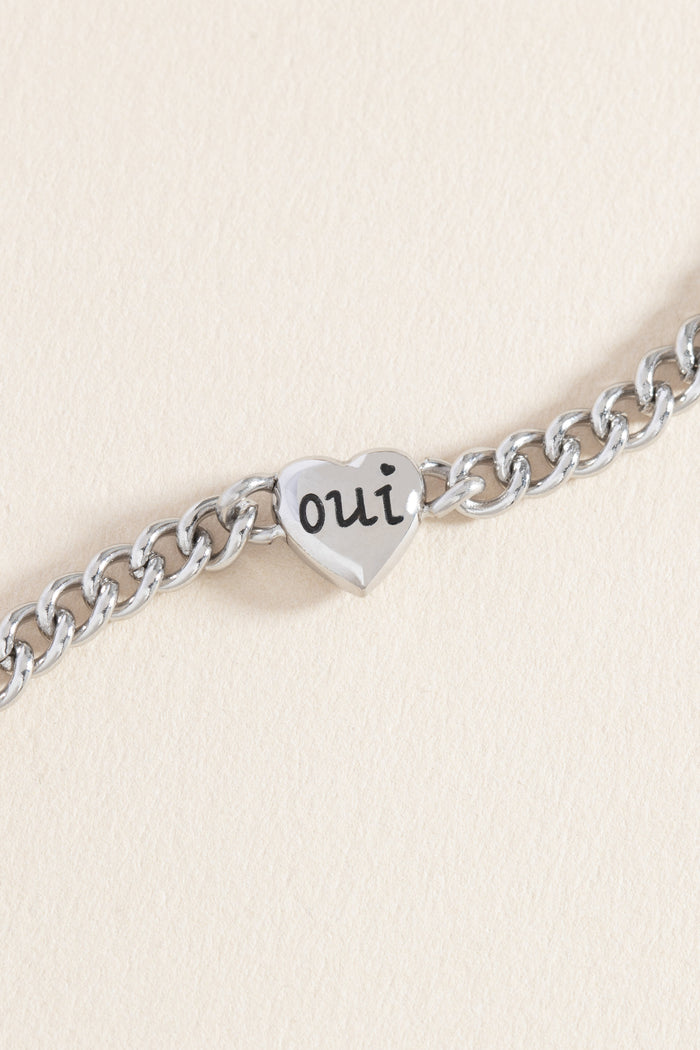 Engraved French 'Oui' & 'Non' Reversible Heart Bracelet