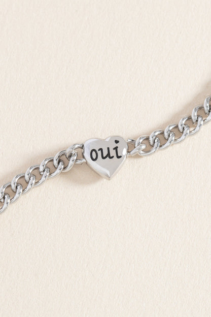 Engraved French 'Oui' & 'Non' Reversible Heart Bracelet