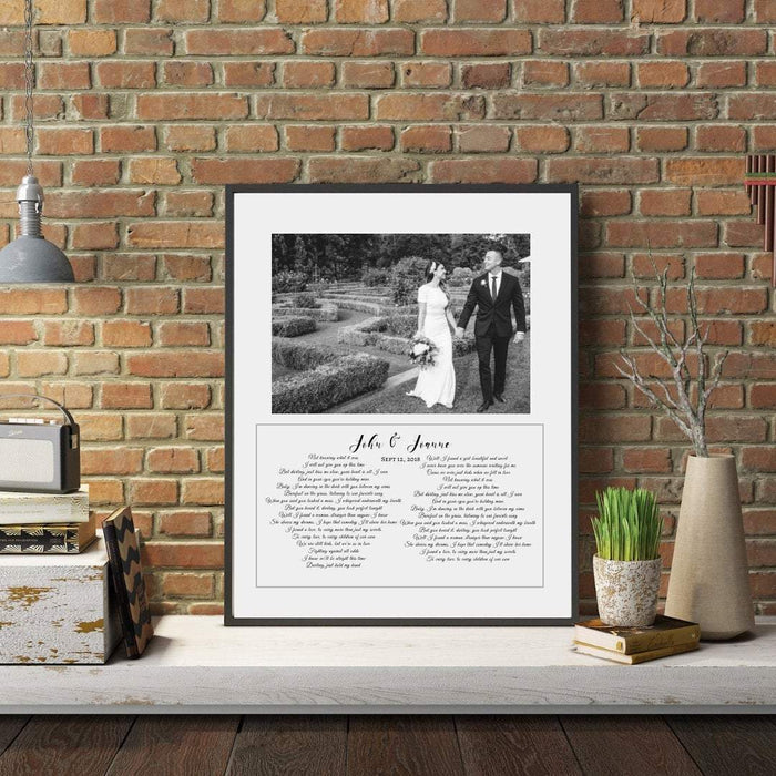 First dance song lyric print framed for first anniversary gift or quote of wedding vow print