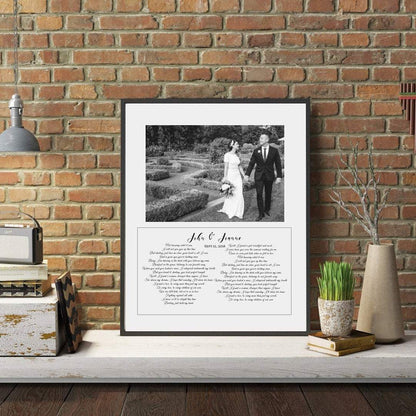 First dance song lyric print framed for first anniversary gift or quote of wedding vow print