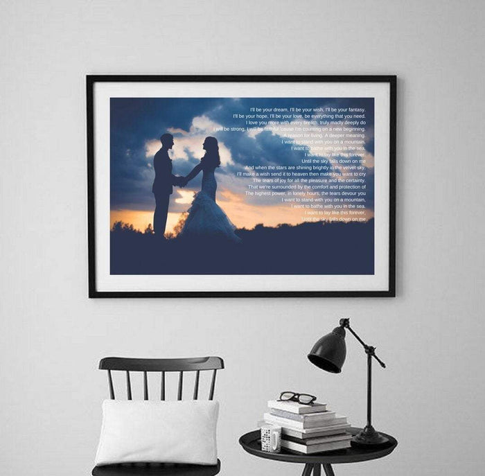 First dance song lyric print framed for first anniversary gift or quote of wedding vow print