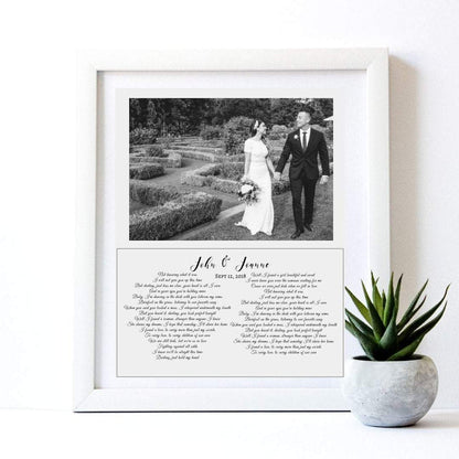First dance song lyric print framed for first anniversary gift or quote of wedding vow print