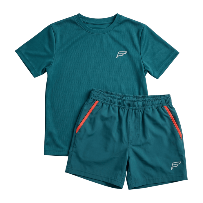 Frequency Junior's 2-Piece Co-Ord Set – Teal/Orange   (T-Shirt & Shorts)
