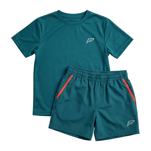 Frequency Junior's 2-Piece Co-Ord Set – Teal/Orange   (T-Shirt & Shorts)