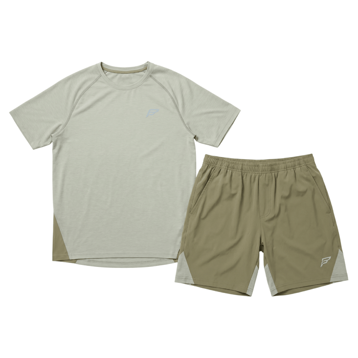 Frequency Men's 2 Piece Co Ord Set Beige T-Shirt & Shorts