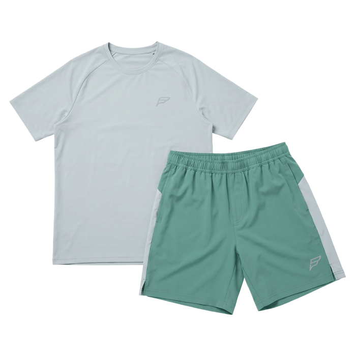 Frequency Men's 2 Piece Co Ord Set Green/Grey T-Shirt & Shorts
