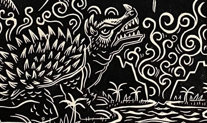 Godzilla Vs Mechagodzilla Linocut Poster
