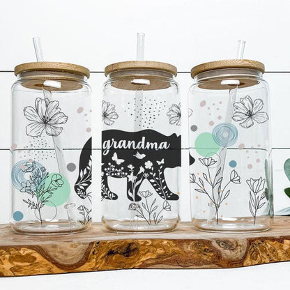 Grandma Bear Frosted Glass Tumbler Libby Soda Can