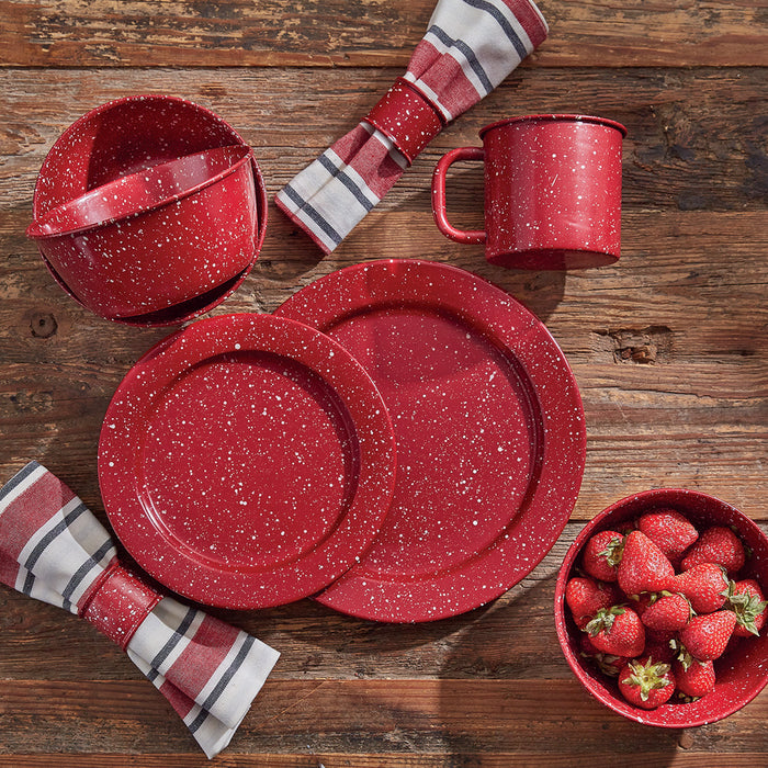 Red and white granite enamelware kitchen set