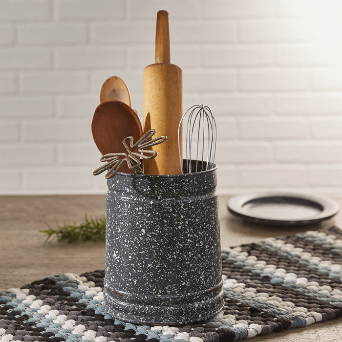 Gray and White Granite Enamelware Kitchen Crock