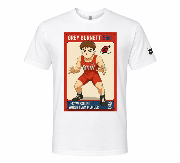 Grey Burnett DTG Trading Card White Shirt