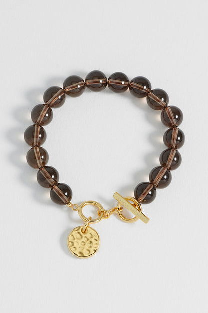 Hammered Disc Chunky Smoky Quartz T-Bar Bracelet