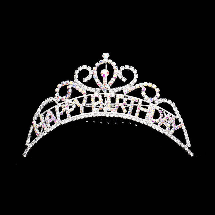HAPPY BIRTHDAY Rhinestone Party Tiara: AB,Silver