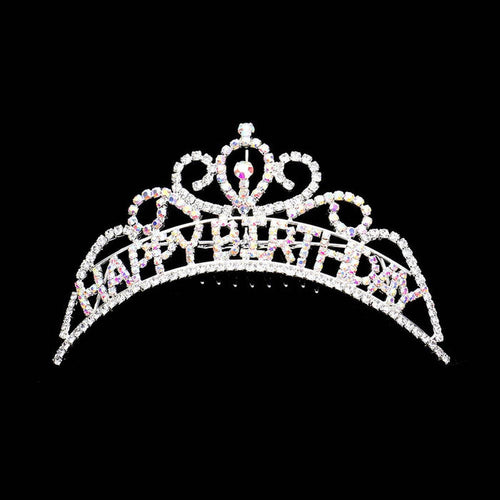 HAPPY BIRTHDAY Rhinestone Party Tiara: AB,Silver
