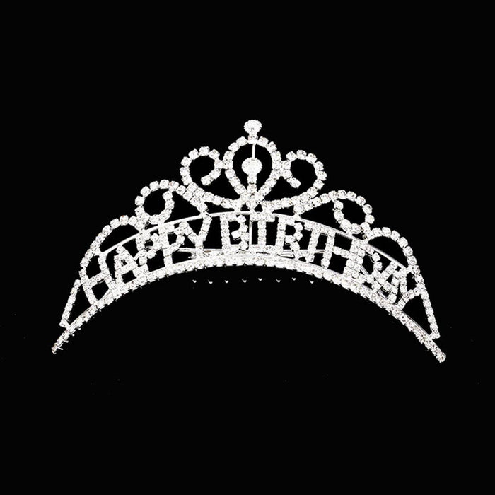 HAPPY BIRTHDAY Rhinestone Party Tiara: AB,Silver