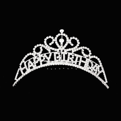 HAPPY BIRTHDAY Rhinestone Party Tiara: AB,Silver