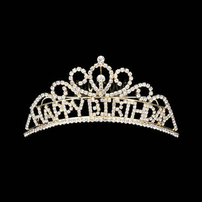 HAPPY BIRTHDAY Rhinestone Party Tiara: Gold