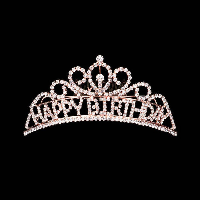 HAPPY BIRTHDAY Rhinestone Party Tiara: Gold