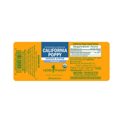 Herb Pharm California Poppy 4oz - Supplement Facts panel