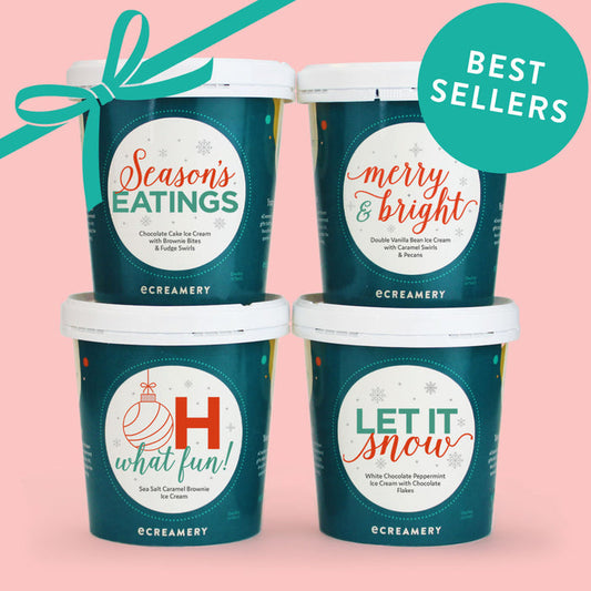 4 holiday themed ice cream pints