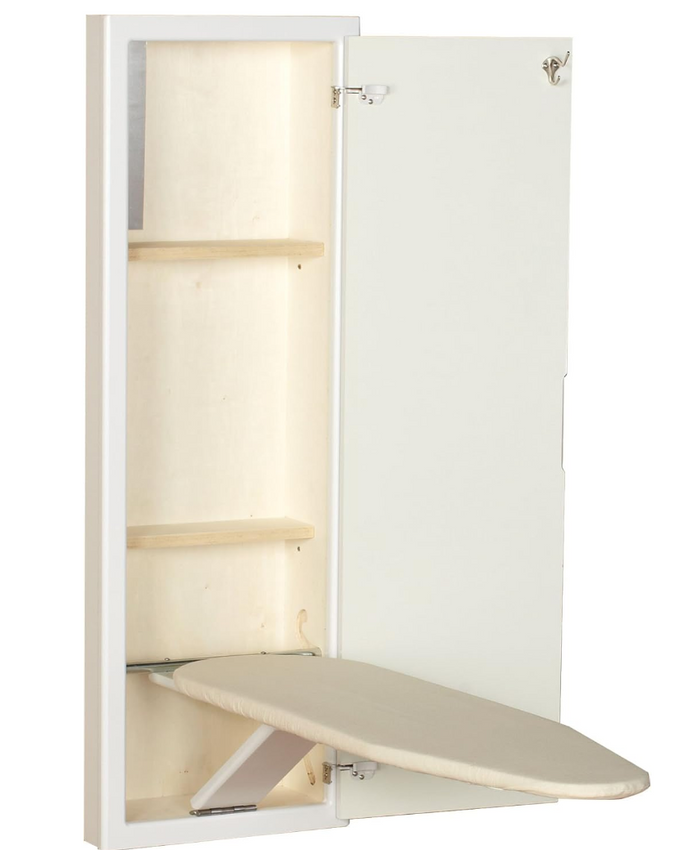 Household Essentials In-Wall Recessed Ironing Cabinet With Storage Shelves, White